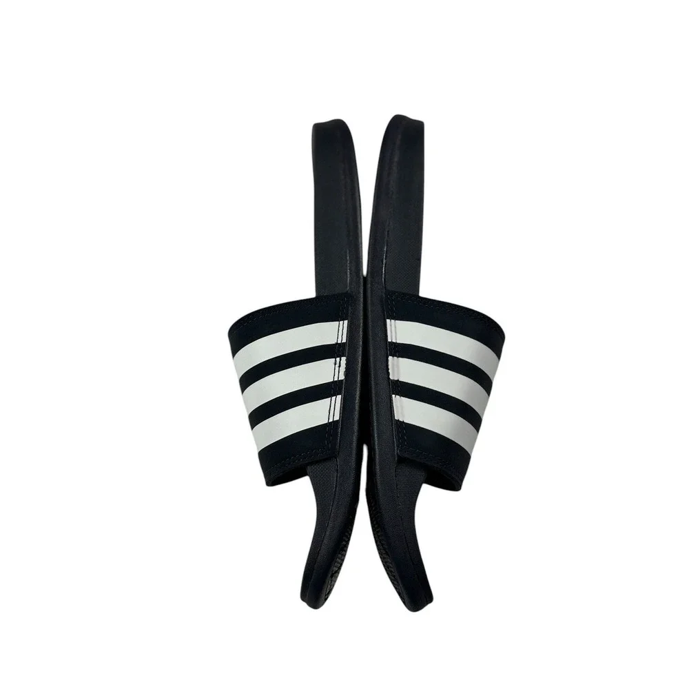 Adidas Adilette Comfort Slides Black White Stripe Sandals Men 9 Women 10 NEW